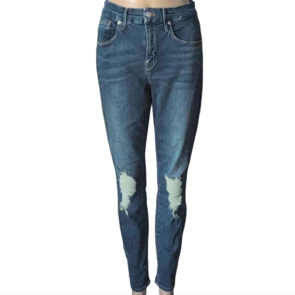 Good American Good Legs Jeans – Stretch Panel, Distressed Knees, Size 8/29